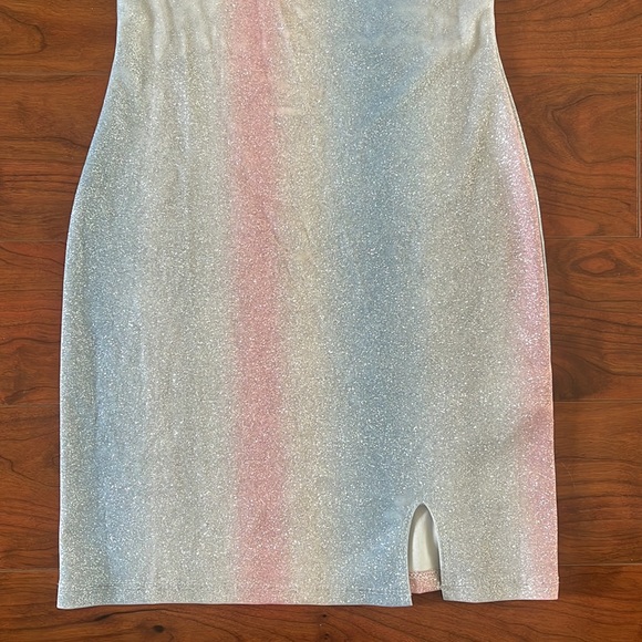 Jump Apparel Pastel Colored Spaghetti Strap Glitter Sparkly Mini Dress - Picture 3 of 10